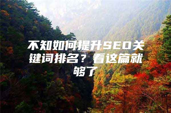 不知如何提升SEO关键词排名？看这篇就够了