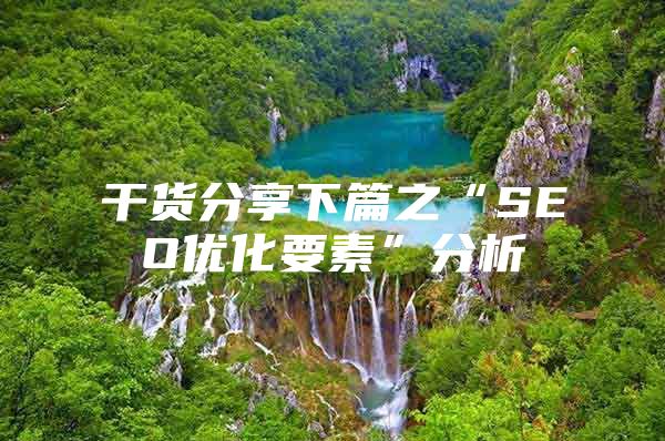 干货分享下篇之“SEO优化要素”分析