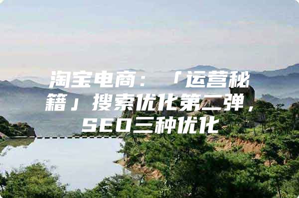 淘宝电商：「运营秘籍」搜索优化第二弹，SEO三种优化