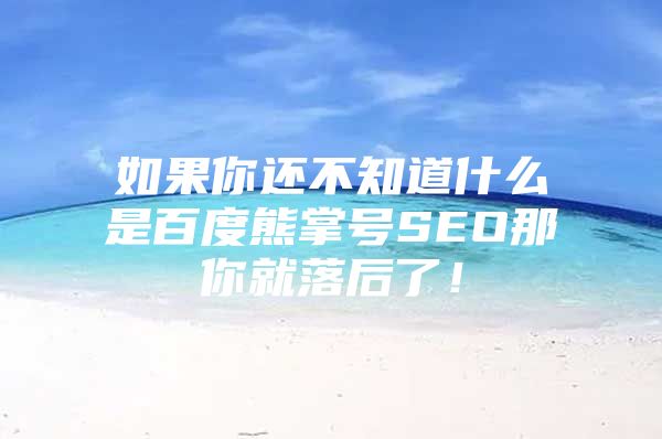 如果你还不知道什么是百度熊掌号SEO那你就落后了！