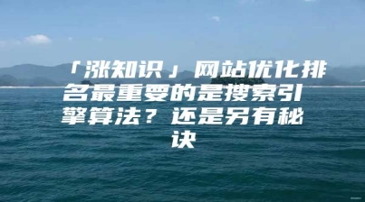 「涨知识」网站优化排名最重要的是搜索引擎算法？还是另有秘诀