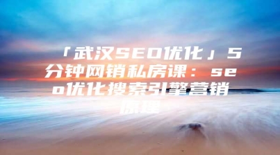 「武汉SEO优化」5分钟网销私房课：seo优化搜索引擎营销原理